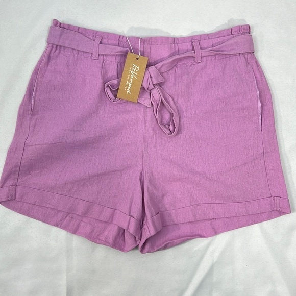 New! Revamped lilac linen blend shorts with tie waist Large - Picture 2 of 10